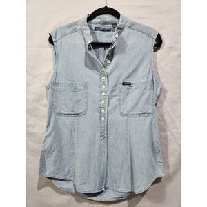 Vtg Pepe Jeans London Portobello Rd‎ W11 Darted Denim Sleeveless Button Up Large